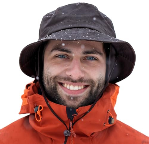 TOP-EX wasserdichte Winter-Fischerhüte mit Ohrenklappen & Nackenklappe, warme Fleece-gefütterte Regenhüte zum Wandern, Angeln und für Outdoor-Aktivitäten, Winddicht, Braun, XL