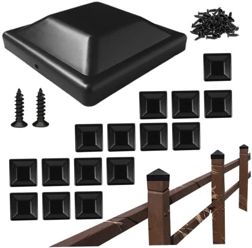 16pcs Fence Post Caps Fence Panel Wedges 4x4 Inch Plastic Black Fence Post Cover with Pre-Drill Hole and Screws Flat Post Cap for Fence Wooden Post Decks Or Corridors