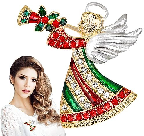 Weihnachtsbroschen | Brosche Anstecknadel Engel Trompete Weihnachtsbrosche | Blashorn-Engel-Broschen, funkelnde Strass-Weihnachts-Anstecknadeln, modische Brosche-Anstecknadel für Greatideal