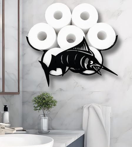 Euiroet Funny Shark Toilettenpapierhalter zur Wandmontage, Tier-Aufbewahrung, Papierhalter für Badezimmer, wasserdichte Metall-Toilettenpapier-Aufbewahrung, schwarzes Metall, für 8 Rollen