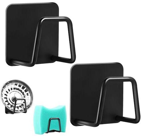 UKOFEW 2 Pièces Porte Eponge Evier Cuisine, Porte Eponge Evier Auto Adhesif, 304 INOX, Support Eponge INOX, Support Eponge Evier Cuisine pour Le Rangement de Cuisine et Salle de Bain