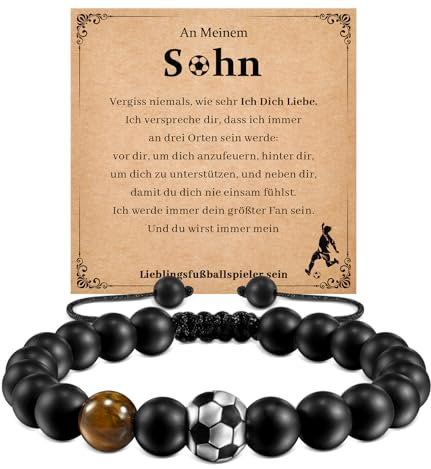 CheersLife Geschenke für Teenie Jungs, Fußball Armband Geschenke für Jungen, Geburtstag Graduierung Geschenk für Jungen Sohn Zurück in die Schule Geschenk Armband für Meinen Sohn (Gelbes Tigerauge)