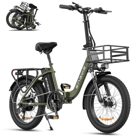 ENGWE Bicicleta Eléctrica Plegable, 20 Fat Tire Bicicleta eléctrica para Adultos, Batería extraíble de 15,6 Ah, Alcance de hasta 140KM