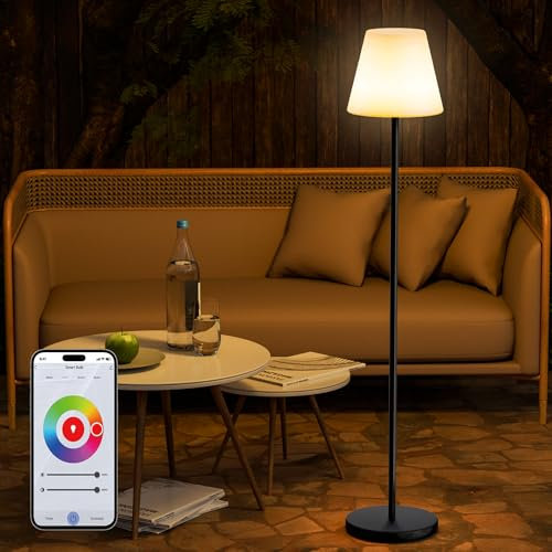 GGII Stehlampe dimmbar mit 8 Farben, USB-Ladeanschluss, höhenverstellbar in 4 Stufen, Lichtsensor, für Wohnzimmer und Schlafzimmer, wasserdicht, LED Standleuchte mit Speicherfunktion