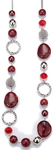 FULU AUTUMN Collana Lunga con Perline in Argento da Donna Collana Boho Lunga Bigiotteria Regali Compleanno per Lei(Red)