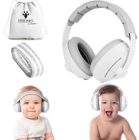 Aolso 2 in 1 Cuffie Neonato Antirumore, Protettori Acustici per Bambini 0-5 Anni, Protezione Dell'udito per Bambini, Previene i Danni Dell’udito, Archetto Regolabile, Cuffie Antirumore-Grigio