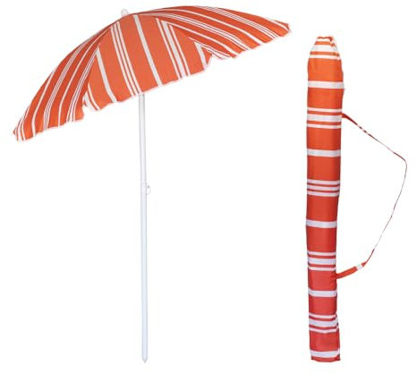 VIRSUS Ombrellone da Spiaggia 950, Diametro 180 cm, Tessuto Poliestere 440 gr, Asta in metallo da 32 mm, 8 Stecche, Snodo Regolabile, Ombrello da Mare con Sacca Tracolla (Fantasia Arancione e Bianco)