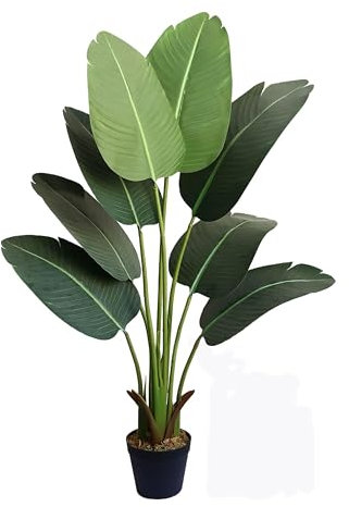 MichaelNoll Kunstpflanze, Kunstbaum, künstliche Pflanze, Deko Banane, Bananenpflanze im schwarzen Topf, Groß und sehr realistisch, Grün (120 cm)