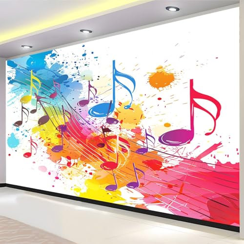 Papier Peint Panoramique peinture de notes de musique Papier Peint Intissé Sans Raccord Poster Geant Mural 350 x 256 cm pour Salon Chambre d'enfants restaurant Décoration Murale