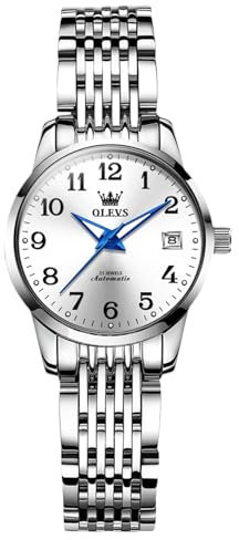 Rorios Damen Mechanische Armbanduhr - Elegant, Minimalistisch, Automatik, Edelstahl, Leuchtend, Analog - Weiß B