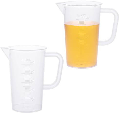 Jarra medidora, 2 tazas medidoras pequeñas de plástico de 100 ml con boquilla y mango, multiusos, transparente, medición de precisión, taza de vertido para pintura, productos químicos, cocina e