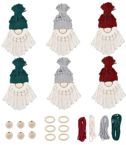 Christmas Macrame Kit 1 Set(6Pcs) Christmas Gnome Making Supplies with Instructions DIY-Friendly Cotton Christmas Macrame for Crafting, Christmas Tree Ornament