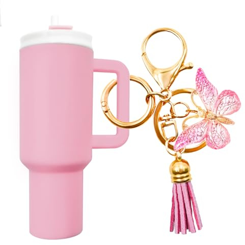 EIiovcnya Mini Tumbler Keychain Chapstick Holder, Stanley Cup Keychain Accessories, Women Handbags Backpacks Cute Key Ring