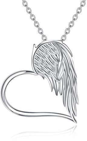 URONE Engelsflügel Kette Silber 925 Eengelsflügel Herz Anhänger Halskette Engelsflügel Schmuck Geschenke für Damen