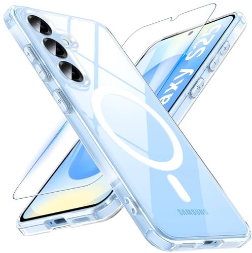 OWKEY für Samsung Galaxy S25 Hülle, Magnetisch Samsung S25 Handyhülle für MagSafe mit Schutz Glas Dünn Militärschutz Schutzhülle Case für Samsung Galaxy S25 (Klar)