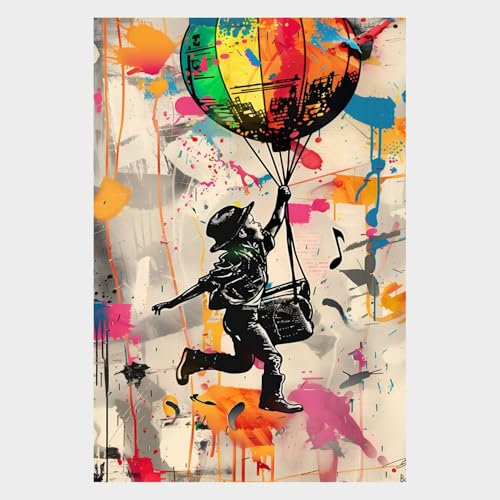 Kunstdruck | Musikalischer Flug | Banksy Street Art | Giclée-Technik Lebendige Farben | Moderne Dekoration