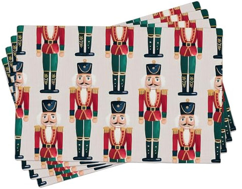 Nutcracker Christmas Placemats Set of 6, Colorful Holiday Table Decor for Winter Dining, Washable Festive Cloth Placemats 18x12 Inch