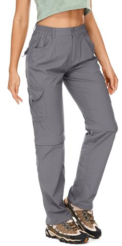 Asfixiado Wanderhose-Damen-Zip-Off-Trekkinghose, Leichter Quick Dry Outdoorhose UV-Schutz Cargohose Damen Atmungsaktiv Funktionshose Jogginghose(Grey 8)