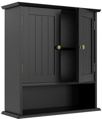 Semiocthome Badezimmerschrank Badschrank Küchenschrank Hängeschrank Wandschrank Medizinschrank mit 2 Türen und verstellbaren Einlegeböden LBH: 55cm x 20cm x 60cm - Tiefschwarz