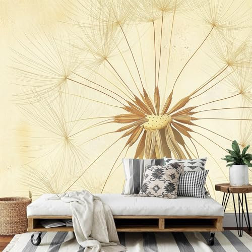 Seidenstoff Tapeten Wandtapete, Vintage Blume, Pusteblume Pappus Muster 3D Wandbild Wohnzimmer Wanddekoration Fototapete, 3D Tapete Effekt 352x250cm (B×H) Groß Muster