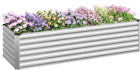 WOLTU Fioriera in Metallo Rialzata, Fioriera da Esterno 238x80x56cm, Fioriera Rettangolare in Lamiera Zincata, per Ortaggi, Fiori ed Erbe, per Giardino, Balcone e Terrazzo, in Argento