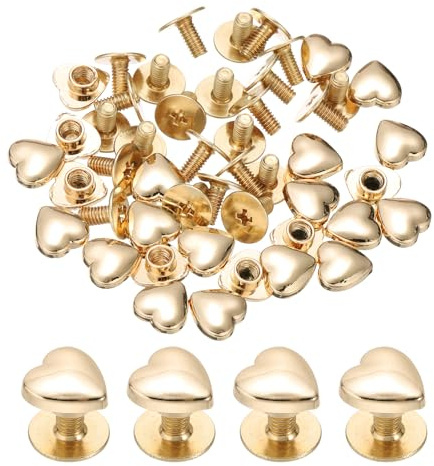 PATIKIL 8mm Heart Rivets, 24 Sets Leather Rivets Studs Rivets Double Cap Spikes Rivet for Leather Crafting for Decor Repair DIY Clothing Belts Bags Shoes, Light Gold