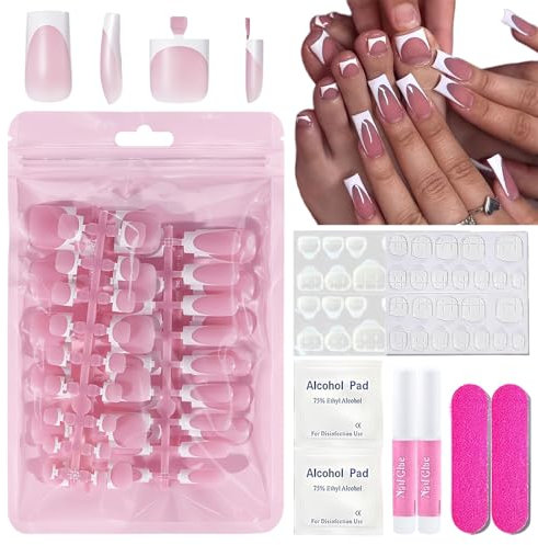 Virellay 60 Pcs French Press on Nails - Französisch Fußnägel Zum Aufkleben