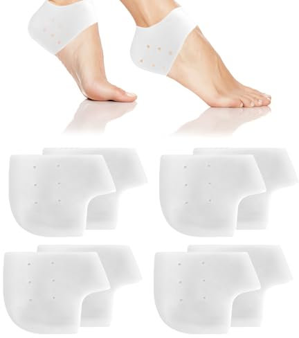 TIESOME 8 Stück Silikon Fersenschutz, Atmungsaktiv Gel Fersenpolster Fersensocken Fersenschutz für Schuhe für Fersensporn Plantarfasziitis, Fersenschmerzen, Trockene Rissige Ferse(weiβ)
