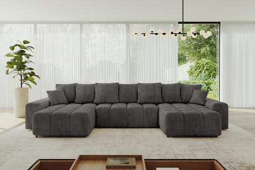 ALTDECOR Ecksofa in U-Form mit Schlaffunktion und Bettkasten Corner Sofa Bett Eckcouch Couch L-Form Schlafcouch Ausziehbar Wohnlandschaft Schlafsofa Cauchsofa ENIL-U 401x189x68 Dunkelgrau