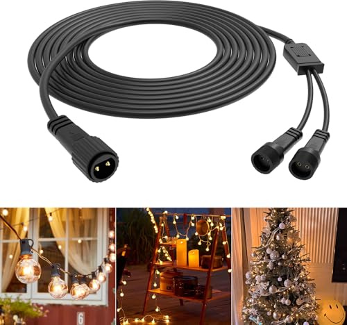 Etopgo 5M Lichterkette Verlängerung mit Y-Verteiler, 2 Pin Verlängerungskabel und 1 zu 2 Splitter, IP65 Wasserdicht für Weihnachtsbeleuchtung Außen, Solar Lichterkette, Kugellichter Lichterketten