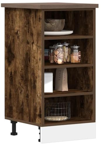 Homvdxl Küchenunterschrank, 4-stöckiger Küchenschrank mit offenen Regalen und verstellbaren Füßen, moderner Beistellschrank für Esszimmer, 40 x 44,5 x 81,5 cm, Eiche+Rustikal