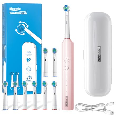Orinatola Electric Toothbrush Zahnbürste Elektrisch With 8 Brush Heads and Travel Case, 3 Modes,Elektrische Zahnbürste Waterproof IPX7 Electric Toothbrush for Travel, Pink