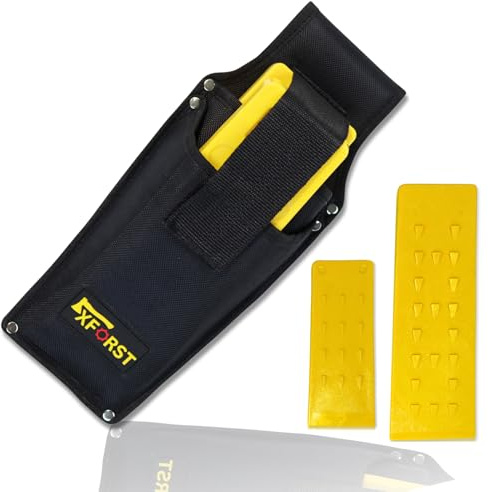 Xforst Fällkeil Set Lång – 2 stora fällkeilar av ABS-plastkil (19,5 cm & 24,2 cm) i gult – Slagtåligt & frostbeständigt – inkl. bältesväska – Forstkeilar för vedklyvning & trädfällning