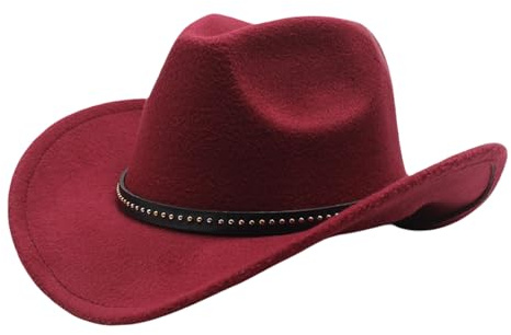 LAIOUSN Classical Homburg Top Hat Panama Boyfriend Top Unique Ethnic Band Costume for Outdoor Gatherings Stylish Cowboy Accessory Claret