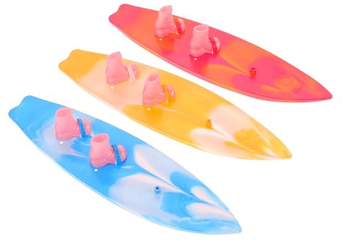 Mikinona 3 Stück Teiliges Mini-Surfbrett Blau Magenta und Gelb mit Plastik-doll-Boots Detailreiches Surfer-Board Modellspielzeug als Strand-deko Tischmittelstück und Puppenzubehör für Teens