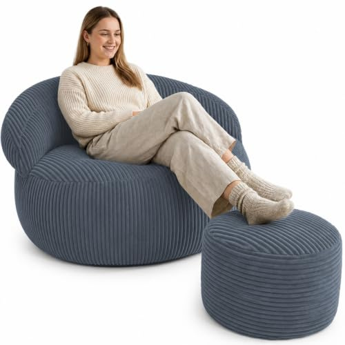 Bananair - Sitzsack für Wohnzimmer aus Cord, XXL Bean Bag Chair, Weich & Elegant - Maschinenwaschbarer Bezug - Ideal für Wohnzimmer, Schlafzimmer, für Erwachsene & Jugendliche (110×100 cm, Dunkelgrau)