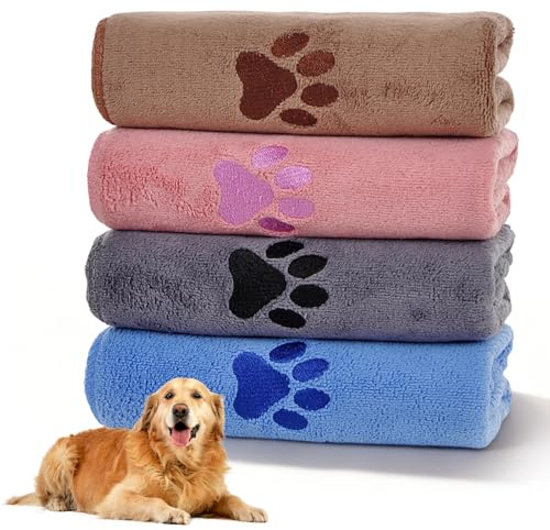 YTSMFL Hundehandtuch, 4 Stück Extra Saugfähig Hunde Handtuch 100 x 50 cm Schnelltrocknend Haustier Mikrofaser Handtücher für Katzen,Hunde Oder Andere Haustiere