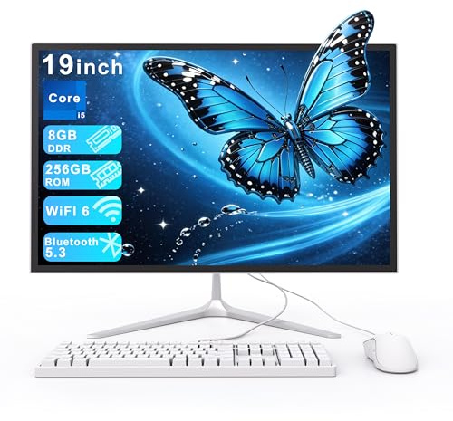 SUKOTOP 19 Pulgadas Ordenador Todo en Uno Núcleo de Ordenador i5 4 núcleos (hasta 3,7 GHz) 256 GB SSD WiFi6 Bluetooth 5.3 con Kyeboard & Ratón con Cable para la educación en la Oficina Inicio