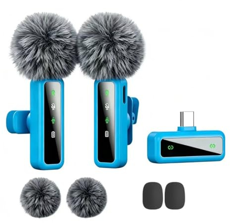 Wireless Lapel Mic Phone, Mini Vlog Recording Lavalier Mic, Blue | Wireless clip-on lavalier mic, mini noise reduction lapel mic, plug&play smartphone vlog stream interview clear recording