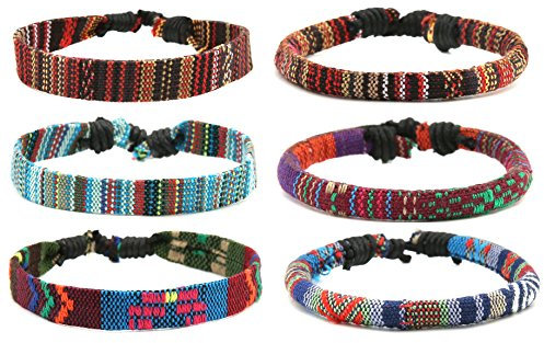 HZMAN Mix 6 Wrap Bracelets Men Women, Tribal Ethical Hemp Rope, Adjustable, Unisex, 5.9-10 Inches, 9.0in, Hemp, No Gemstone