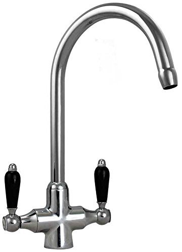 Astini Colonial Chrome & Double Black Ceramic Handle Kitchen Sink Mixer Tap