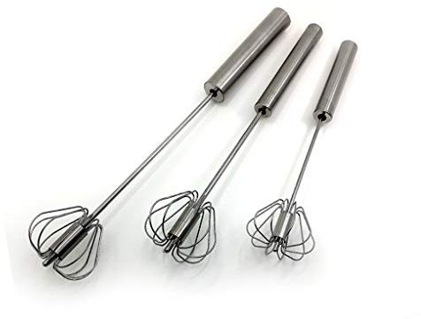 Batidor de huevo semiautomático de acero inoxidable, 3 piezas de batidora de mano giratoria