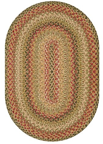Homespice Kingston Jute-Teppich, geflochten, oval, 68.6x114.3 cm, hellbraun-beige-rot, natürlicher Jute-Teppich für den Eingangsbereich, Küchenteppich, Schlafzimmer, primitive, Bauernhaus-Dekoration