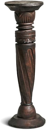livasia gedrehte Deko Holzsäule 60cm – Antik-Look Podest, Blumensäule, Dekosäule aus Albiziaholz – Balinesische Handwerkskunst, Nachhaltig und Einzigartig (Braun)
