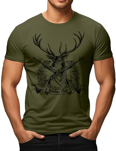 Herren T-Shirt für Jäger: Hunting Club Hirsch 100% Reine Baumwolle