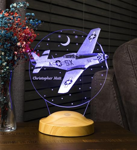 Geschenkelampe LED-Nachtlicht – Individuelle Acryl-Lampe für Babys und Kinder –zur Geburt oder Weihnachten (Flugzeug)