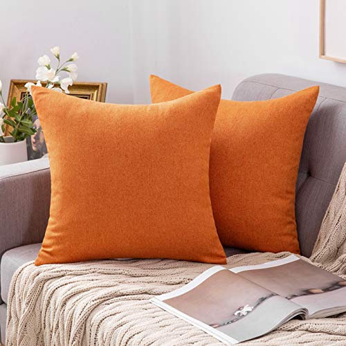 MIULEE Kissenbezüge Leinenoptik Kissenhülle Sofakissen Dekokissen Zierkissen Bequem Bezug Couchkissen ohne Füllung für Sofa Wohnzimmer mit Verstecktem Reißverschluss 2er Set 40x40 cm Orange