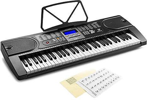 Max KB1 Electronic Keyboard 61 Key Full Size Digital Piano, with Speakers and Beginners Music Note Sheet Stickers