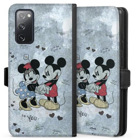 Klapphülle kompatibel mit Samsung Galaxy S20 FE Handyhülle aus Kunst Leder schwarz Flip Case Disney Mickey & Minnie Mouse Vintage