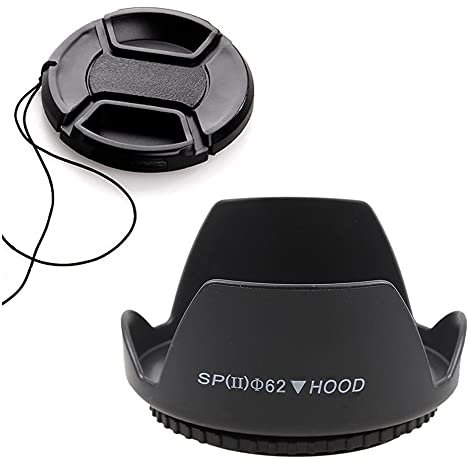 62 mm Tulip Flower Lens Hood & Lens Cap Compatibile per Sony E 10-18mm f/4, per NIKKOR AF-S 60mm f/2.8G Lens (1+1 Pack)